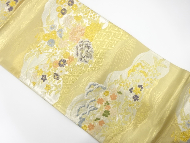 JAPANESE KIMONO / ANTIQUE FUKURO OBI / SILK / WOVEN MICHINAGADORI & FLOWER